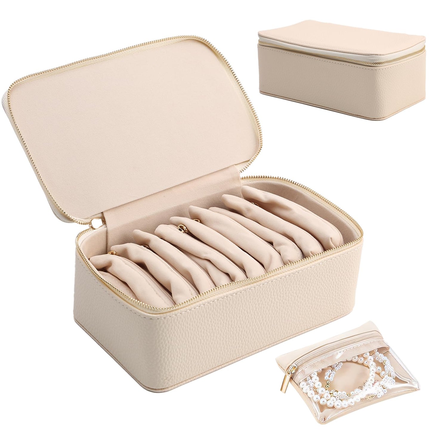 NCONCO Travel Jewelry Box, PU Leather Travel Jewelry Organizer, Portable Travel Jewelry Case with 12pcs Velvet Jewelry Bags for Necklaces Rings Earrings Sorting Storage