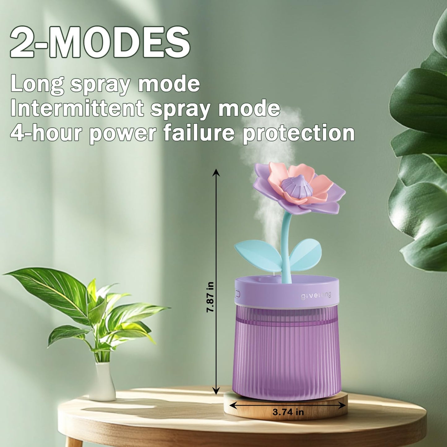 ShunChengFa Cute Mini Humidifier 320mL Cool Mist Humidifie mute with 2 Mist Modes,for Home/Nursery/Office,Portable Mini Air Moisturizer,rechargeable mini humidifier(Gardenia pink)
