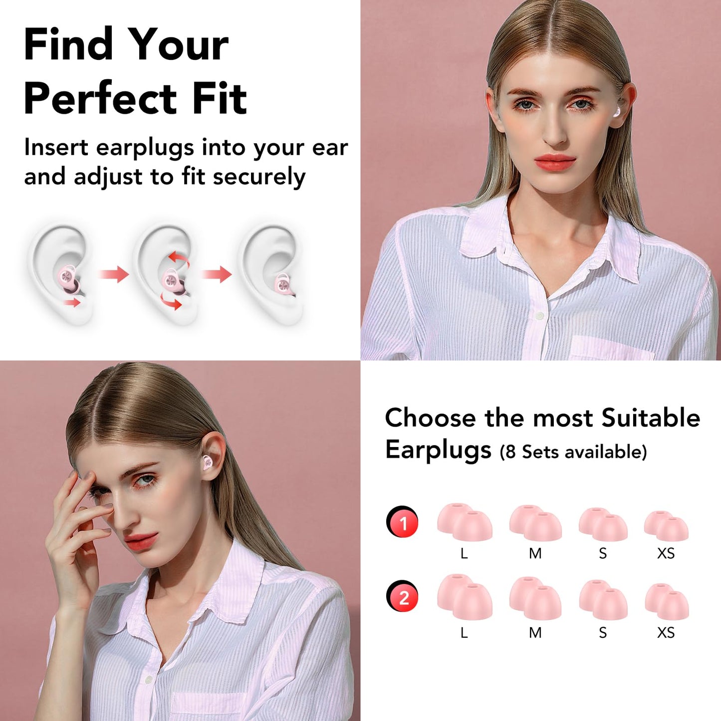 Ear Plugs for Sleeping Noise Cancelling, Ultra-Soft Silicone Earplugs for Sleep, 45dB Reusable Noise Cancelling Ear Plugs Hearing Protection Study/Work/Concert, EarPlugs with Case & 8 Eartips