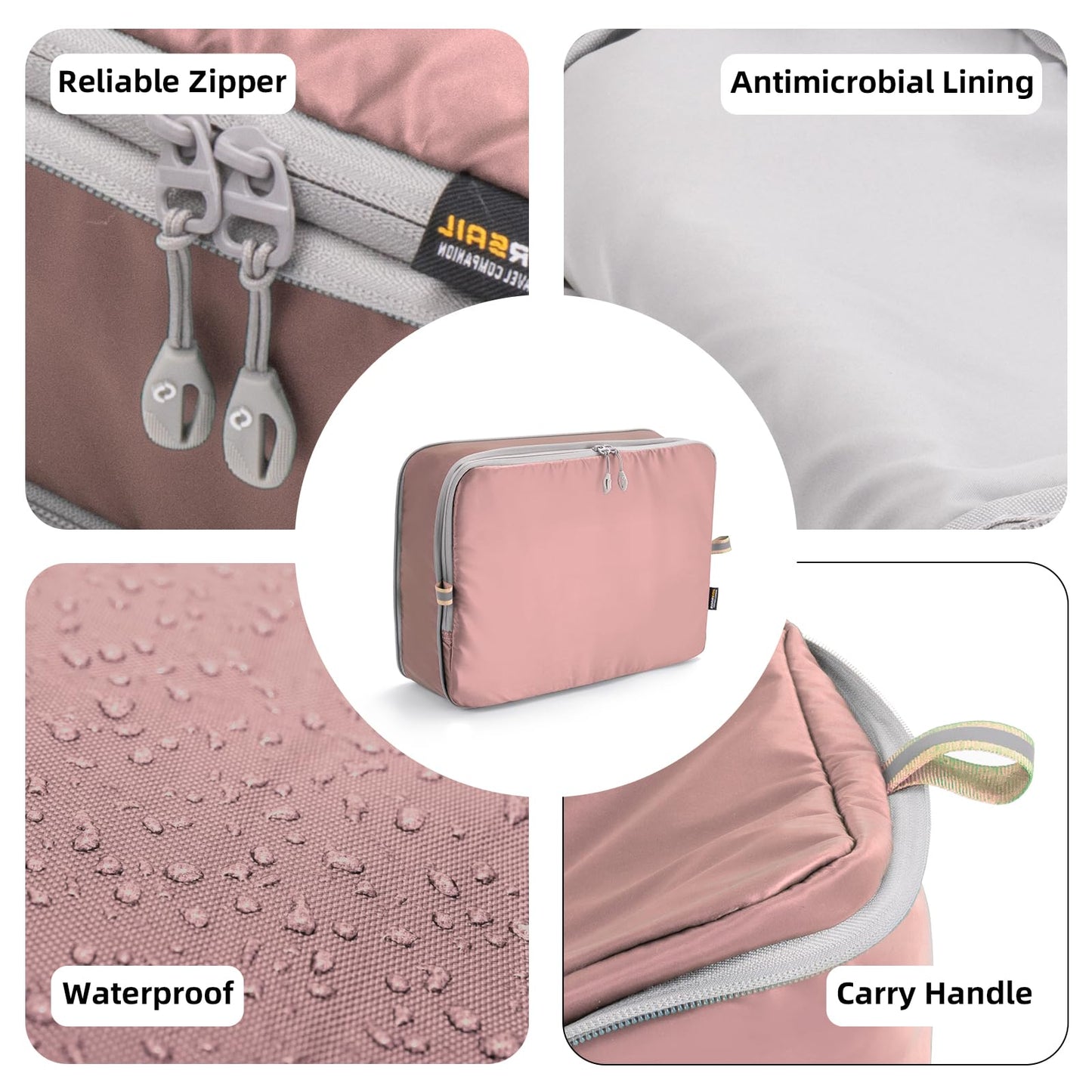 4 Set Compression Packing Cubes, Carry On Suitcase Luggage Travel Organizers (Light Pink)