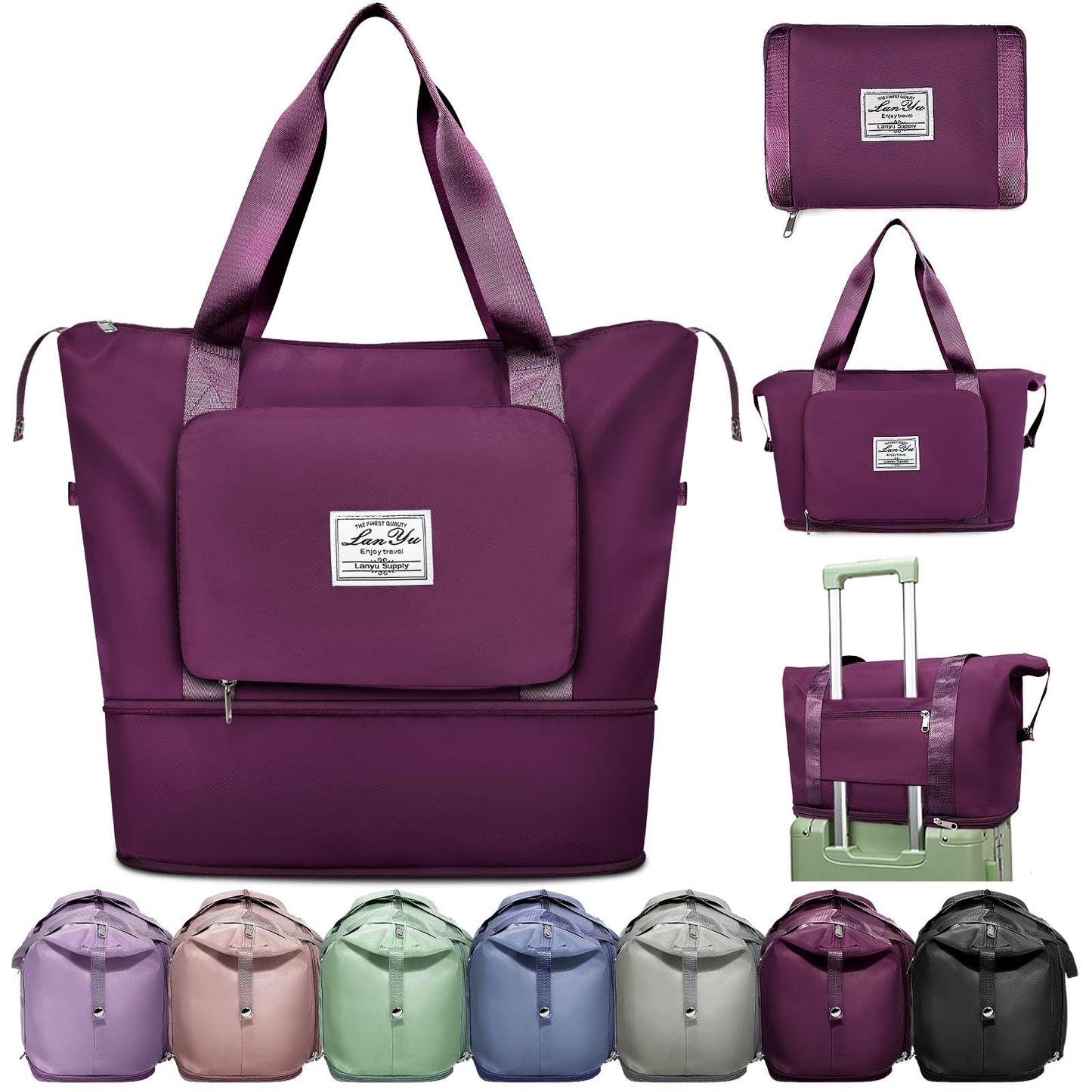 Ranslen Large Capacity Folding Travel Bag, Expansion Duffel Bag with Dry & Wet Separation