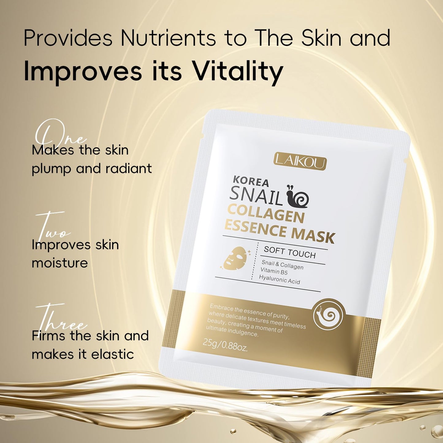 LAIKOU Face Mask, Korean Face Mask, Collagen Mask, Facial Mask for Glass Skin Hydrating, Moisturizing and Firming 25ml/30ml 15pcs