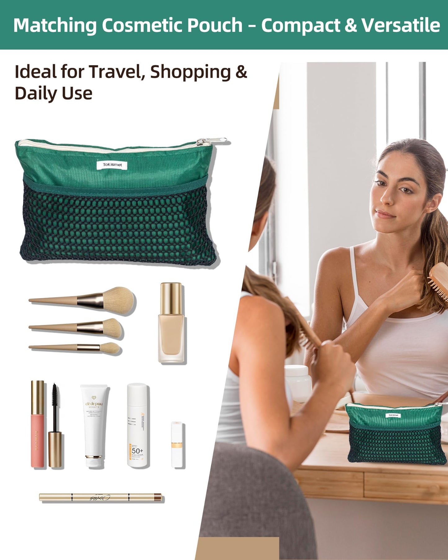 Mesh Beach Tote Bag Packable,2025 New 2-in-1 Large Lightweight Foldable Beach Bags with Multiple Pockets for Women (Black)