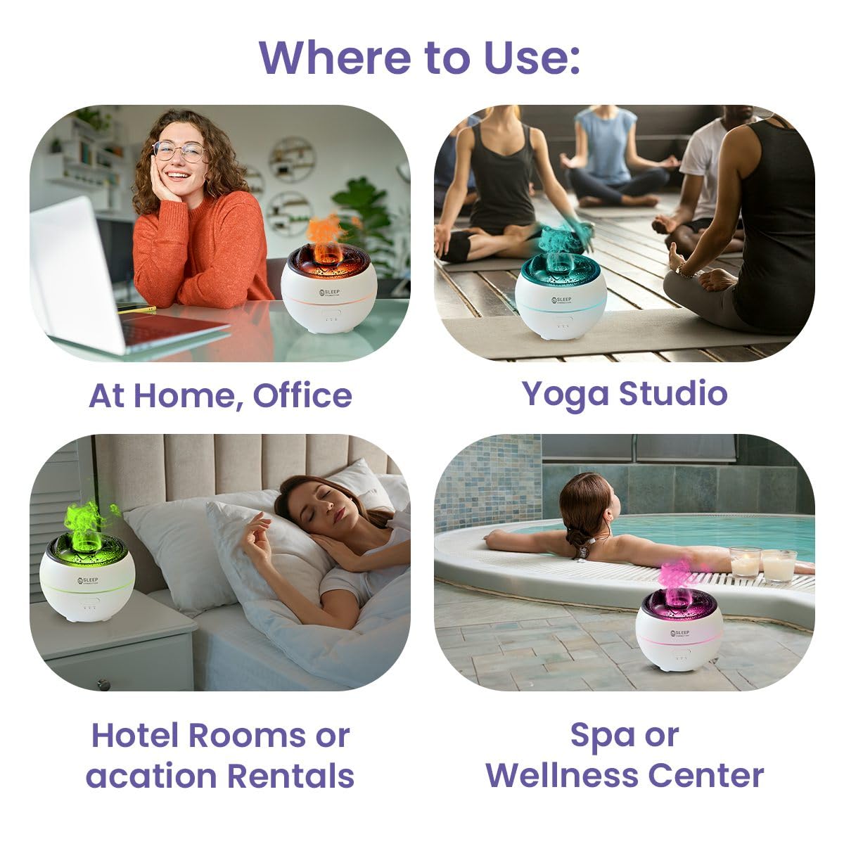 Sleep Connection Volcano Humidifier Essential Oil Diffuser - 360ml Fine Mist Volcano Aroma Diffuser, Quiet Operation with Flexible Timer Settings, 7-Color LED Lights for Enhanced Sleep and Relaxation