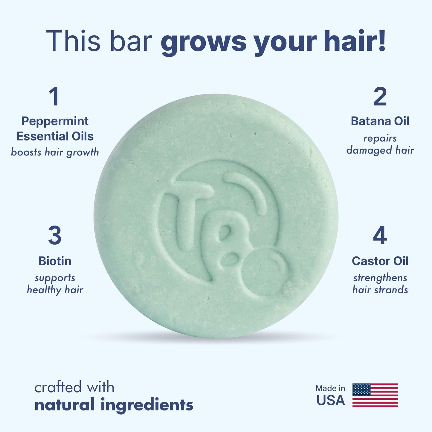 Castor Oil Shampoo Bar with Peppermint Essential Oils & Biotin - For Hair Growth, Strengthening, Thickening & Volumizing - Shampoo for Women and Men - Free of Parabens & Sulfates - Made in USA - 4.5oz