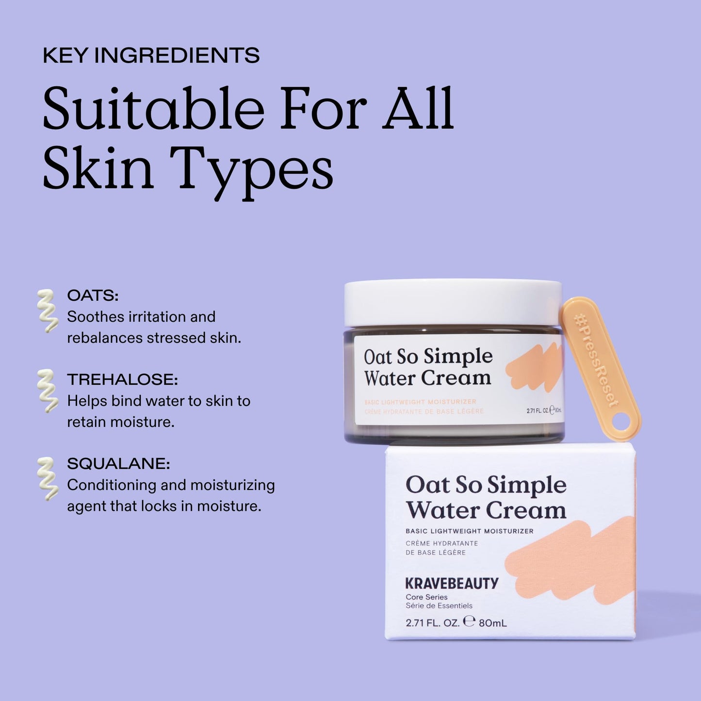 KraveBeauty Oat So Simple Water Cream, Enriched With Oat & Squalane To Soothe & Lock In Moisture, Everyday Moisturizer, For All Skin Types, Vegan & Cruelty Free, 2.7 fl oz
