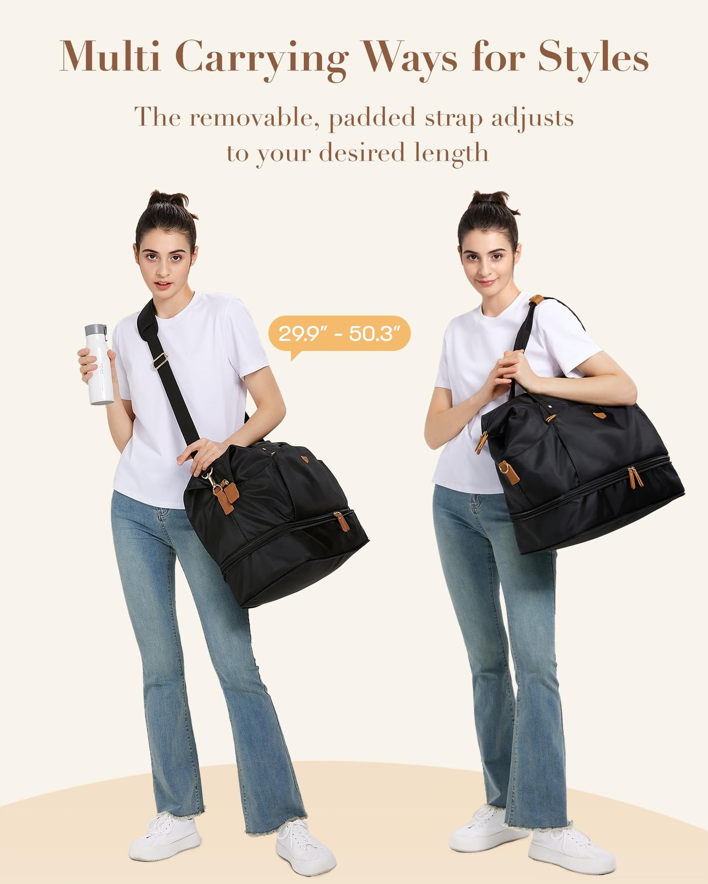 Missnine Weekender Bag for Women, Foldie Travel Bag Expandable with Shoes Compartment Travel Duffel 50L Carry on Overnight Gym