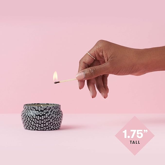 Capri Blue Volcano Scented Mini Tin Jar Candle - Printed Mini Tin Candles for Home Scented with Tropical Fruit & Sugared Citrus - Long Lasting Soy Wax Blend - Black (3 oz)