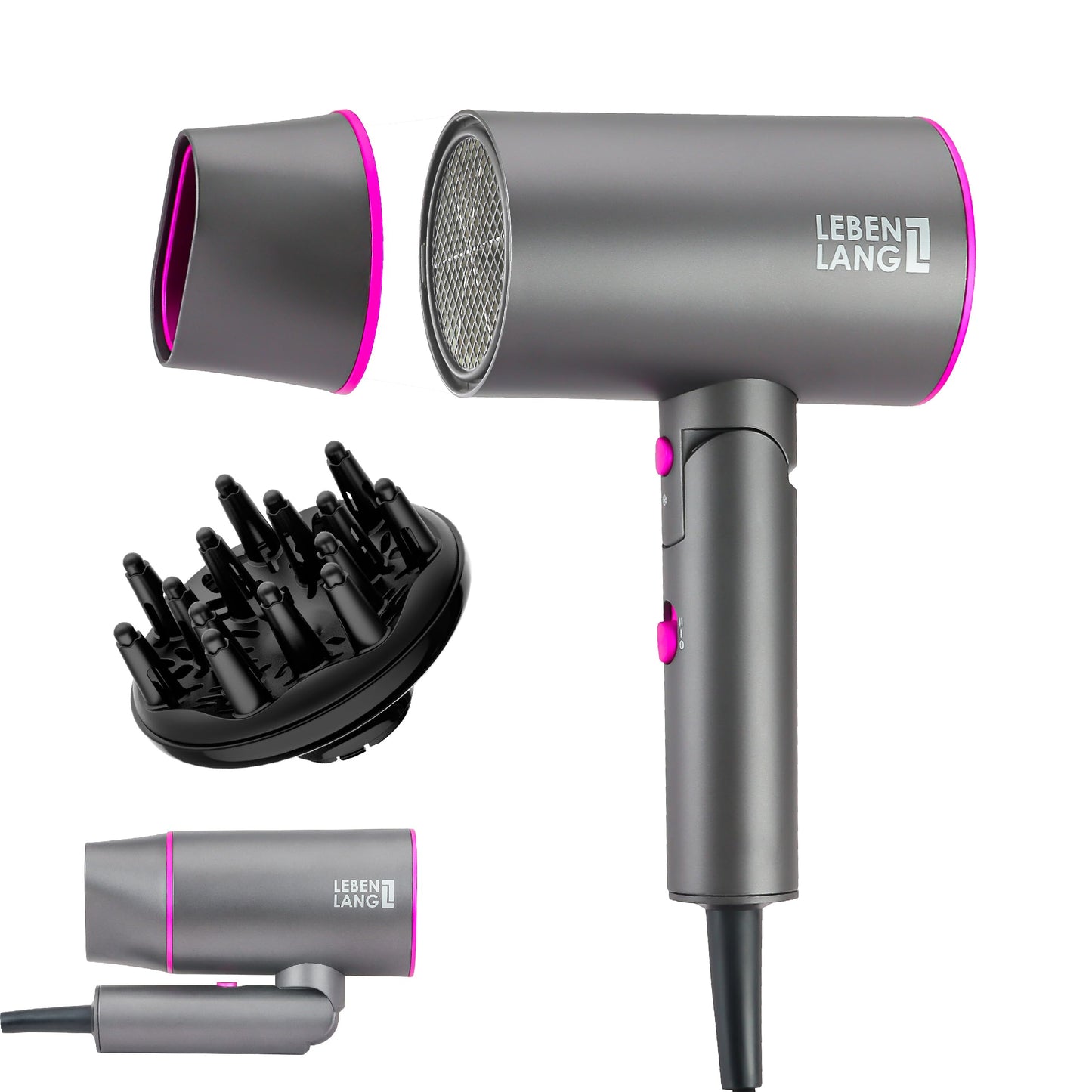 LEBENLANG Ionic Hair Dryer, 1875W - Foldable, Portable, Compact, Mini, Travel, Diffuser, Curly Hair