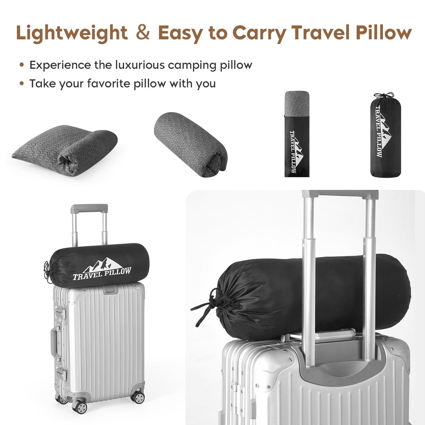 PEUJEW Small Shredded Memory Foam Pillow, Camping Pillow Travel Pillow - Compressible Medium Firm, Breathable Cover, Ideal Backpacking Hiking, Airplane and Car