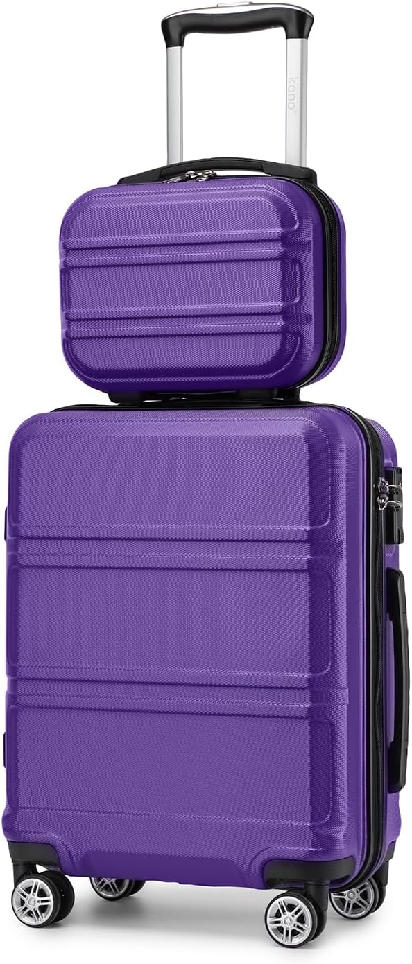 Kono Carry On Luggage Set Lightweight Airline Approved Carry On Suitcase with TSA Lock Spinner Wheels Durable Luggage Hardside Purple