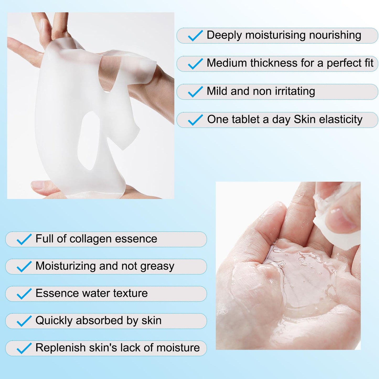 SOYUB Collagen Face Mask - Hydrating Overnight Collagen Face Mask Deep Collagen Anti Wrinkle Lifting Mask - Pure Collagen Films for Improve Elasticity Firming And Moisturizing (4 pcs/1 Box)