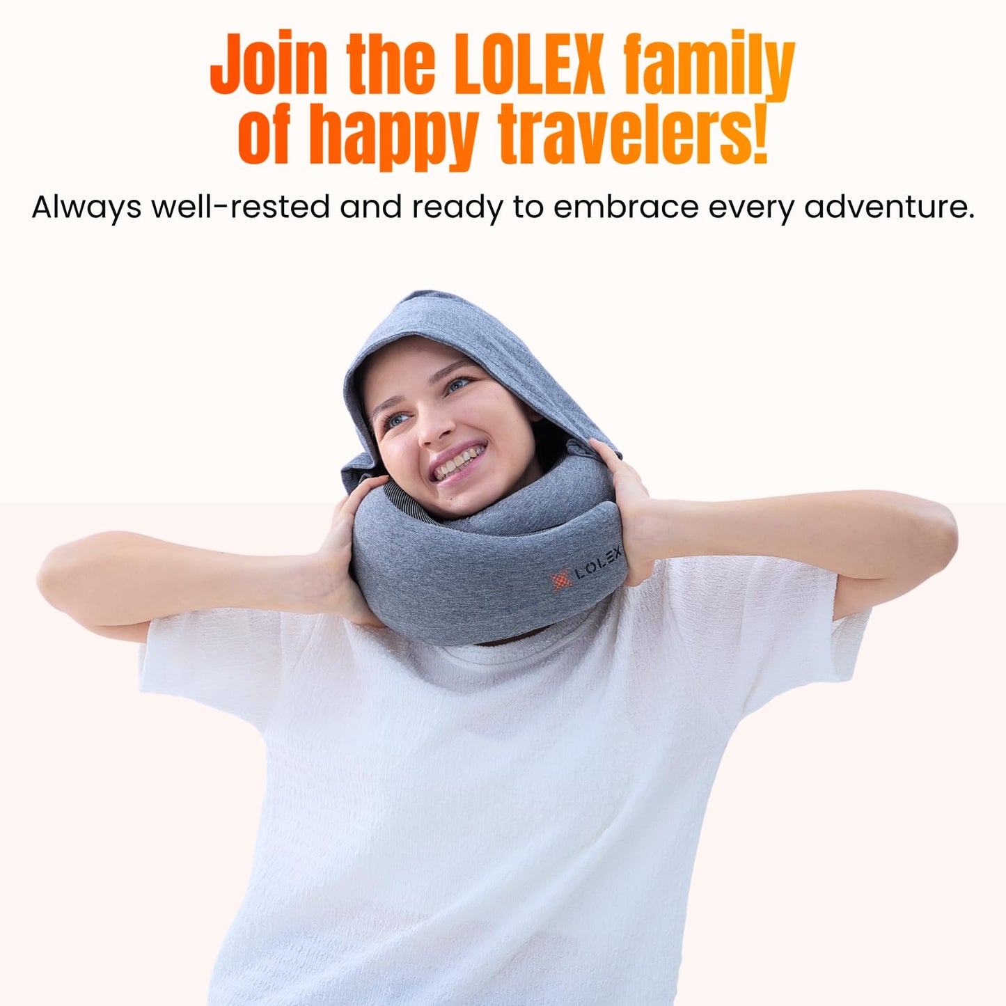LOLEX™ Hooded Pro Travel Pillow - Memory Foam Neck Support Pillow for Airplane, Flight - Super-Soft Pure Cotton Fabric, Maximum Privacy & Light-Block Design, Lightweight Full Travel Kit - Dark Grey