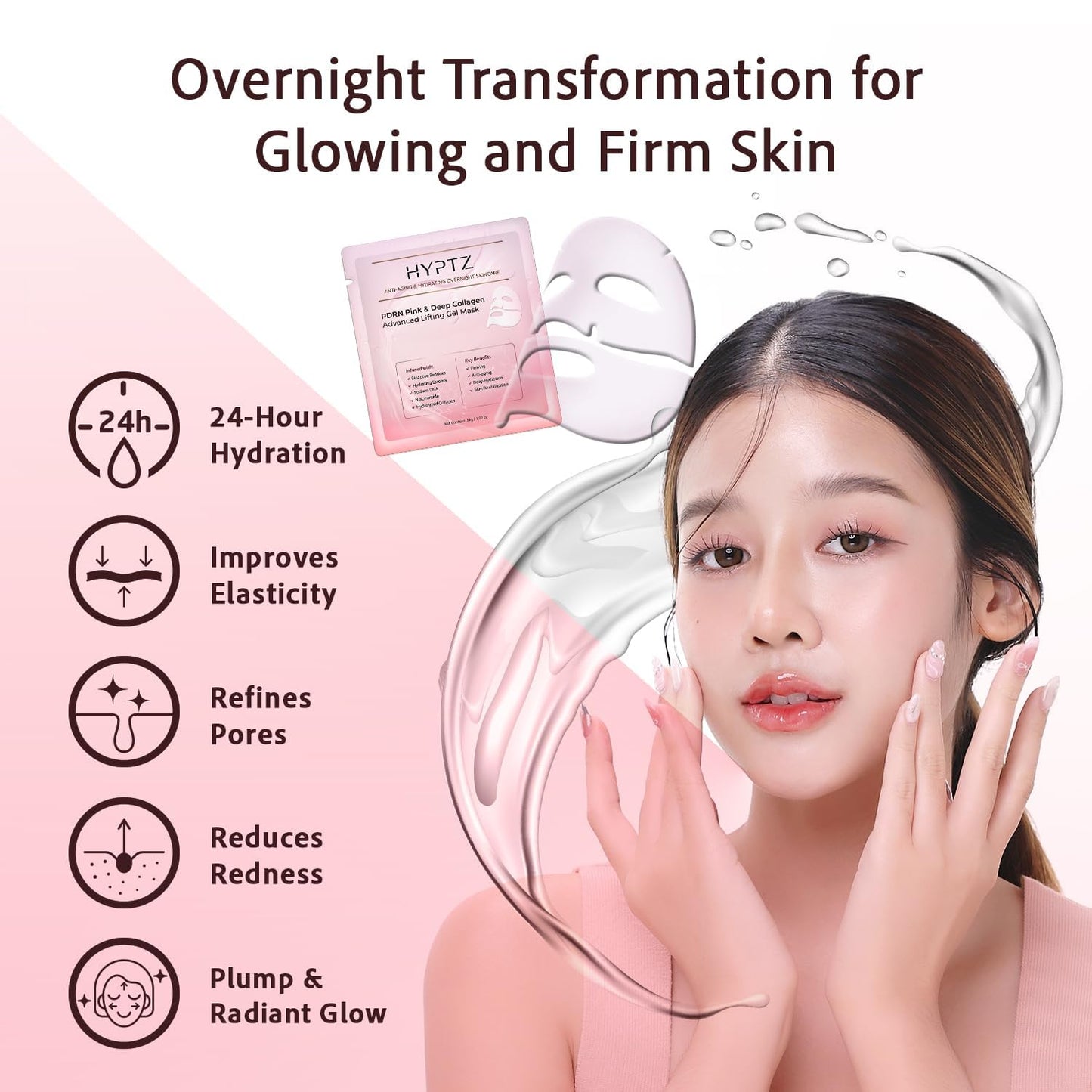 Salmon DNA PDRN Collagen Face Mask – Korean Skincare Hydrogel Overnight Collagen Face Mask for Glass Skin – Lifting, Firming, Moisturizing & Pore Refining – 4 Jelly Masks for Women and Men