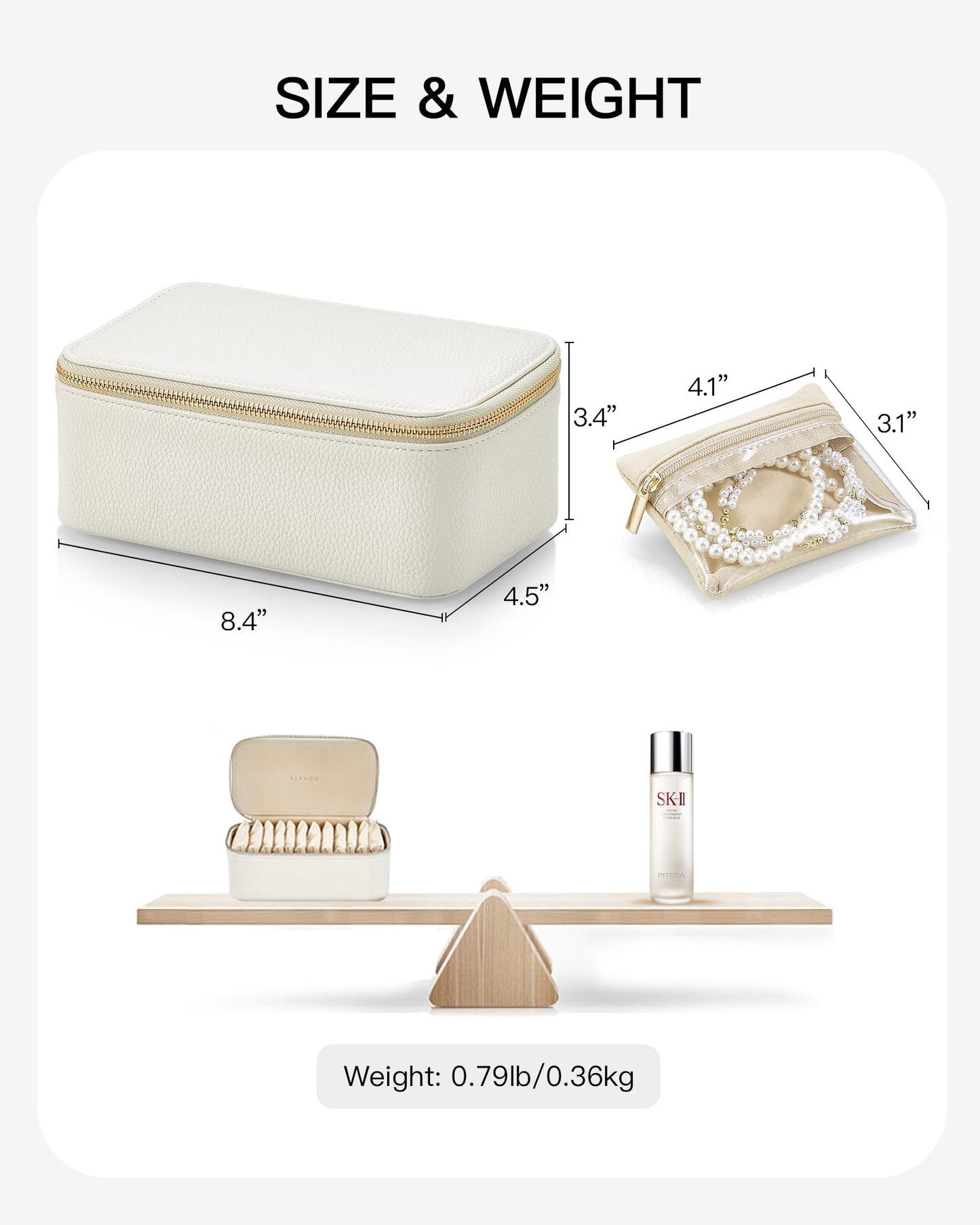 Vlando Travel Jewelry Case,Jewelry Box with 12 Velvet Jewelry Pouch Jewelry Travel Organizer for Women Girl Jewelry Case Necklace Rings Earrings Bags Wedding Gifts (White)