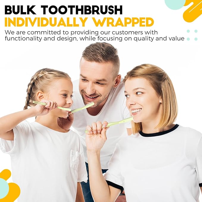 CHENGU 200 Pack Individually Wrapped Disposable Toothbrush Bulk Single Use Toothbrush with Soft Bristle for Women Men Adult Hotels Guest Travel Donation(Yellow)