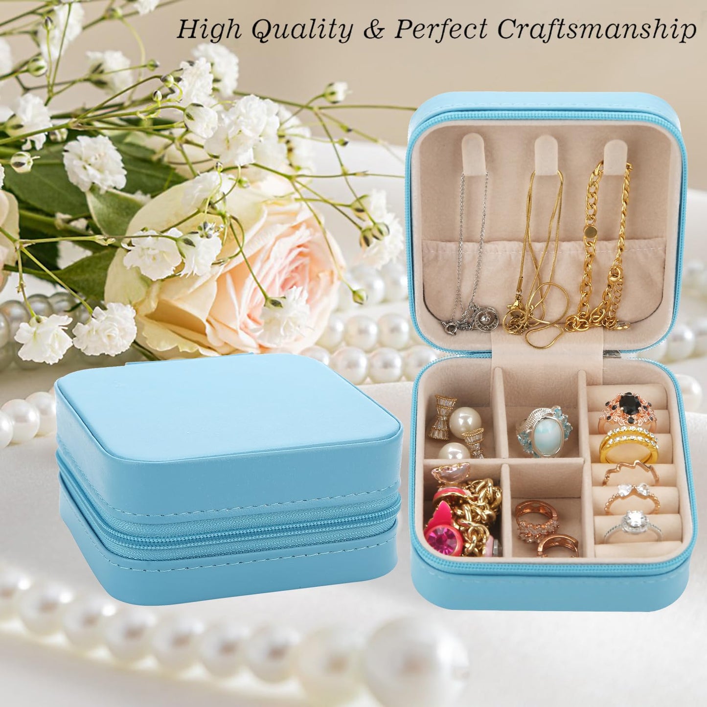 Ciulaiy Bridesmaid Proposal Gifts Travel Jewelry Case Jewelry Travel Organizer Small Bachelorette party Jewelry Box Bridesmaid Gift Boxes Mini Storage Organizer Storage Box (8, White&Sage Green)