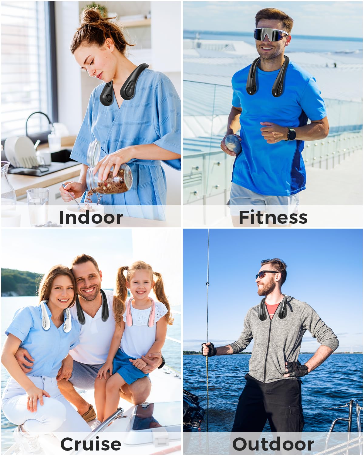 Portable Bladeless Neck Fan, 5000mAh Rechargeable Battery, 3 Speeds, Workout Essential, 360°Airflow, Twistable, Personal Wearable Neck Fan for Sports Outdoor Indoor, Gifts for Man Woman Family