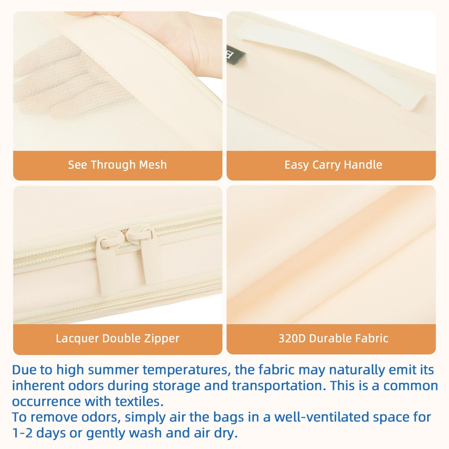 BAGAIL 4 Set/6 Set/8 Set Compression Packing Cubes Travel Accessories Expandable Packing Organizers (Square Mesh, 06-Beige)