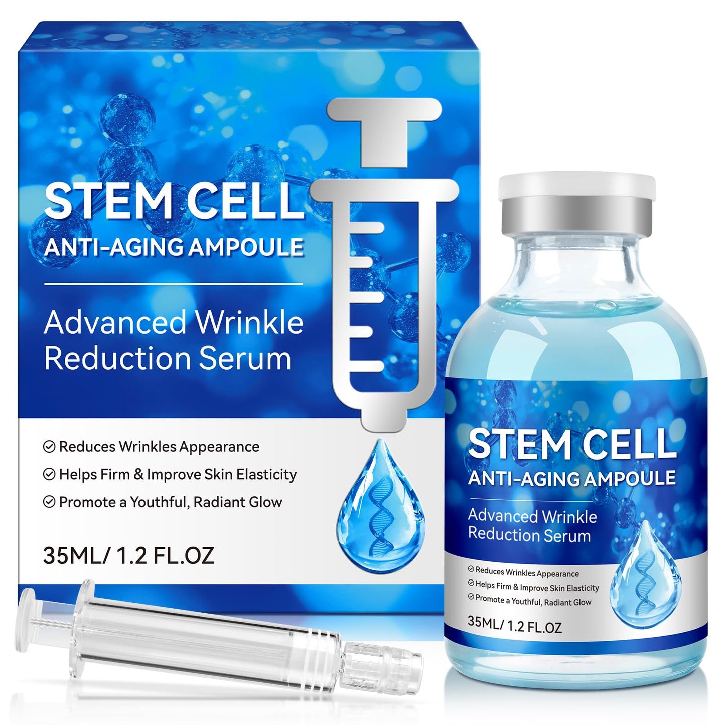 Stem Cell Serum for Face, Stem Cell Anti-Aging Serum, Firm, Hydrate, Anti-Wrinkle, and Renew Your Skin for a Youthful Glow, 1.2FL OZ