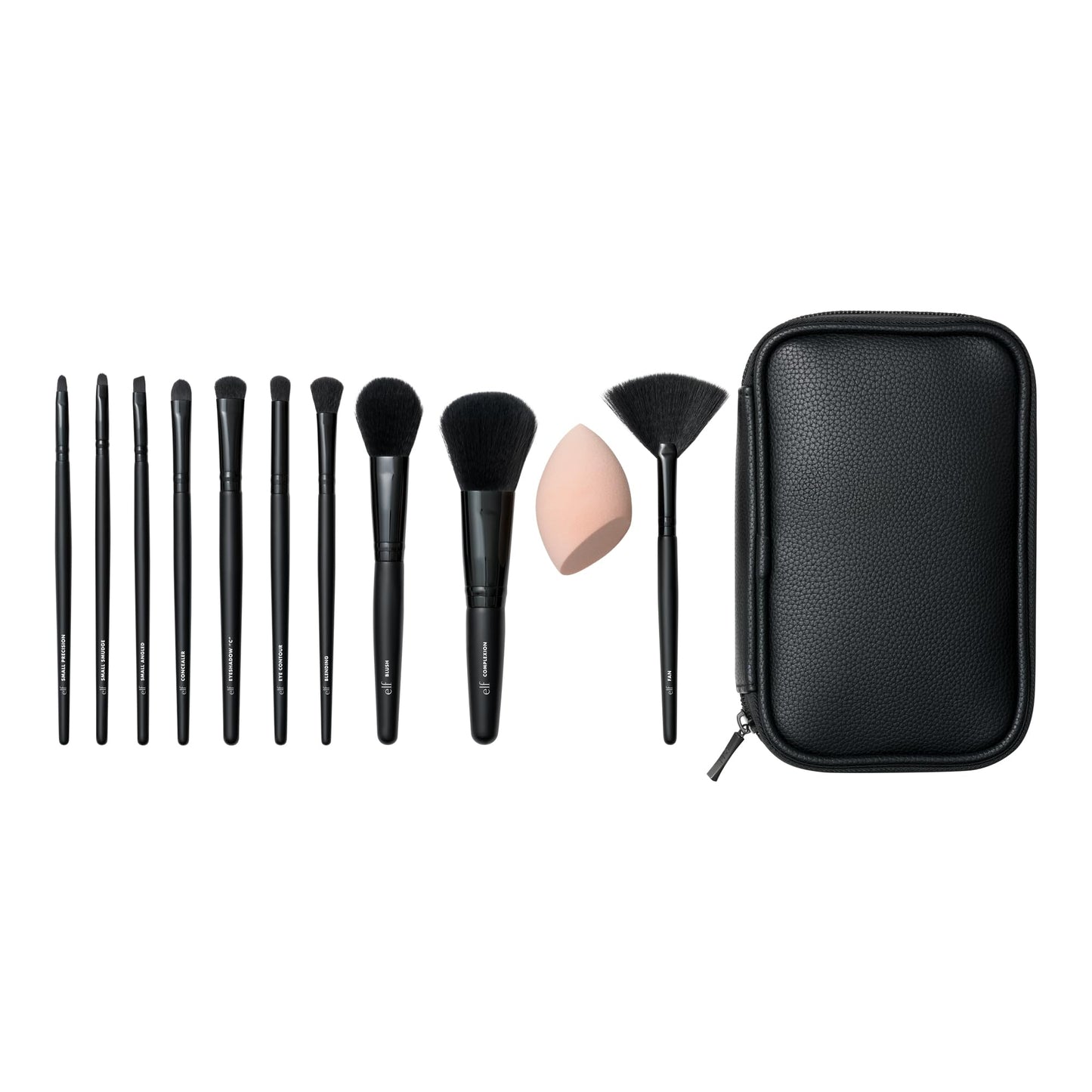 e.l.f. Full Face & Eye Makeup Brush Set with Travel Case, 11 Face & Eye Brushes For Creating A Full Face Makeup Look, Vegan & Cruelty-Free