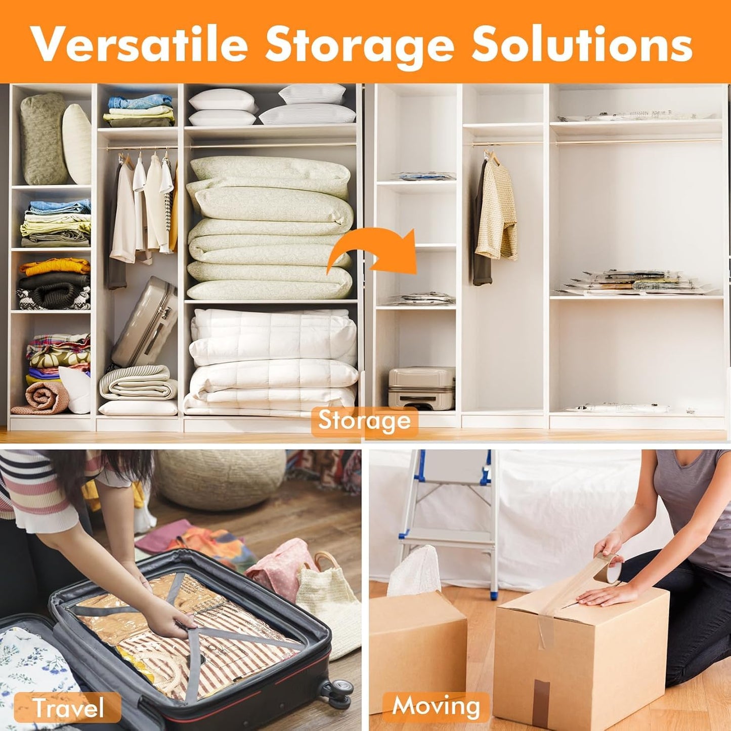 10 Jumbo Vacuum Storage Bags with Electric Pump,Plastic Packaging Bags, Space Saver Bag for Clothes, Mattress, Blanket, Duvets, Pillows, Comforters, Travel