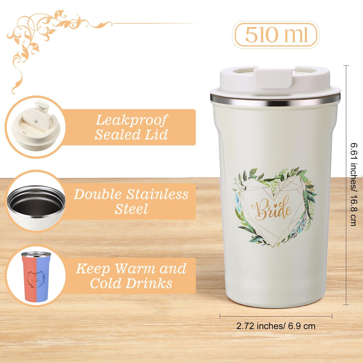 3 Pieces Bride Gifts Bridal Shower Gift for Wedding Bride Canvas Tote Bag Makeup Bag Tumbler Cup Stainless Steel Drink Cup Bachelorette Gifts for Wedding Engagement Honeymoon