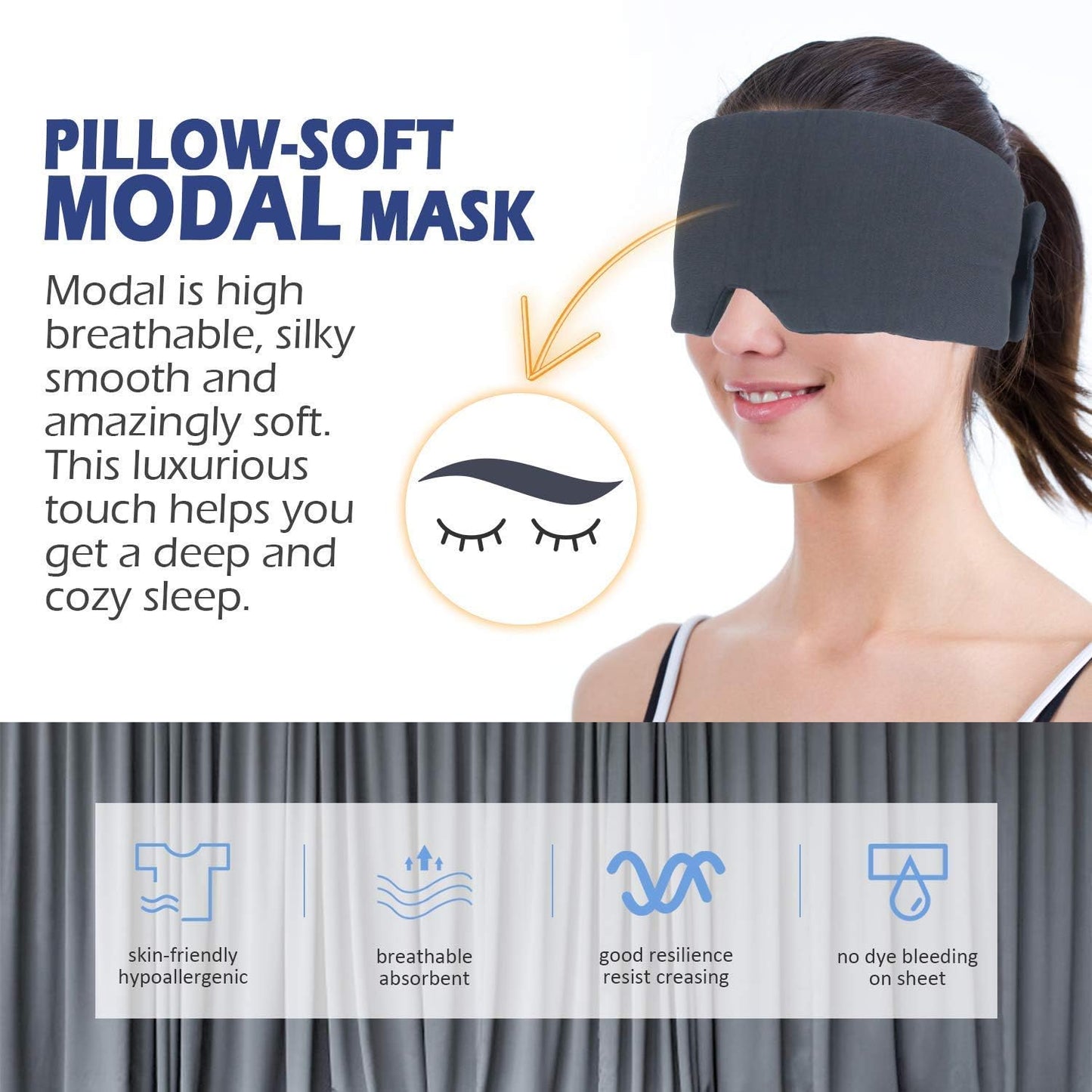 Mavogel Sleep Mask, Modal Material Eye Mask for Sleeping, Ultra Soft Skin Friendly Full Eye Covers for Women Men, Light Blocking Sleeping Mask for Travel Yoga Nap, Fully Adjustable Strap, Dark Grey