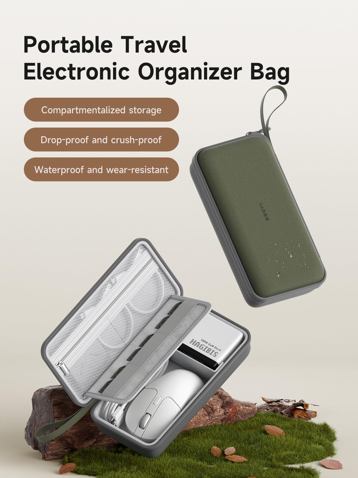 Hagibis Electronics Organizer Travel Case Cable Organizer Bag Pouch Portable Waterproof Carry Case for Cable, Charger,Power Bank, SD Card, Mouse, USB Flash Disk (DPB03 Green)