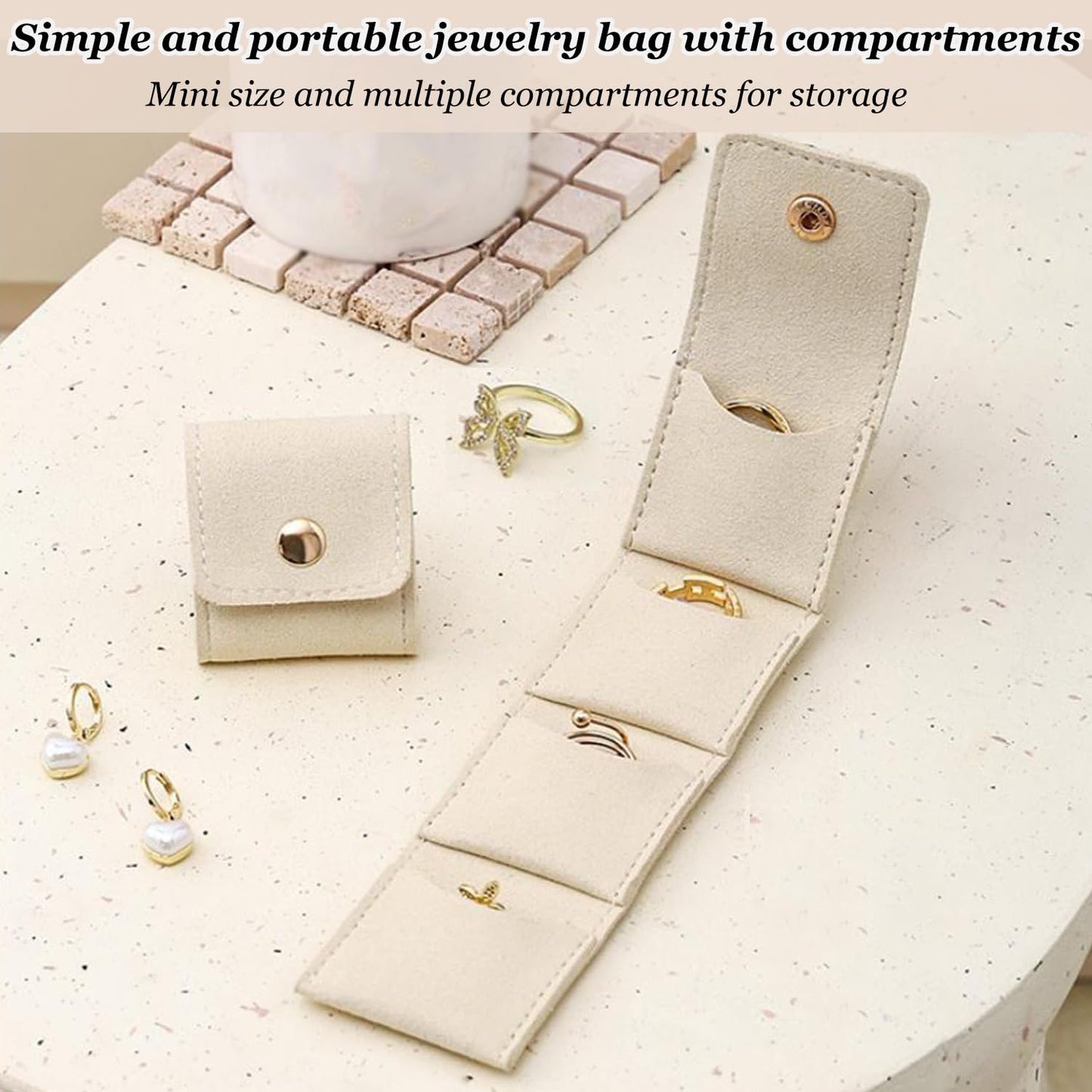 Compact Travel Jewelry Organizer Bag - Portable Foldable Roll with Buckle, Ideal for Earrings, Rings, and Necklaces - Travel-Friendly Small Jewelry Case
