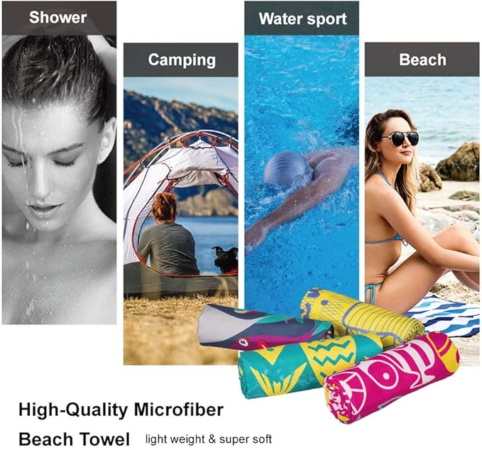 4Monster Microfiber Beach Towel Quick Dry,Super Absorbent Lightweight Travel Towel for Swimmers, Sand Free Camping Towel, Beach Towels for Pool,Swim,Water Sports,Yoga