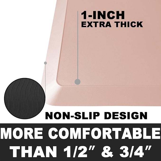1" Extra Thick Anti Fatigue Floor Mat 30" L x 20" W,Kitchen Mat, Standing Desk Mat,140D Advanced PU Foam Ergonomic Comfort at Home, Office, Garage, Sink (Light Pink)