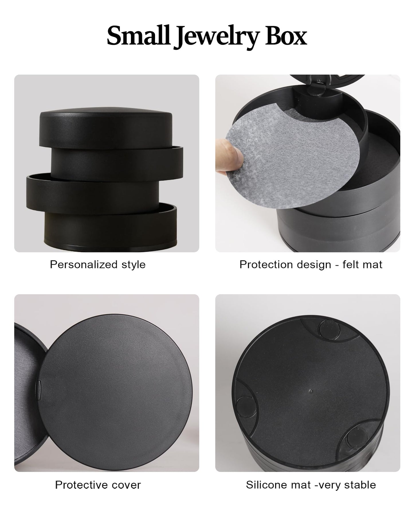 CONBOLA Jewelry Organizer, Small Jewelry Storage Box Earring Holder for Women, 5-Layer Rotating Travel Jewelry Tray Case with Lid for Bracelets Rings Bracelets(Black)