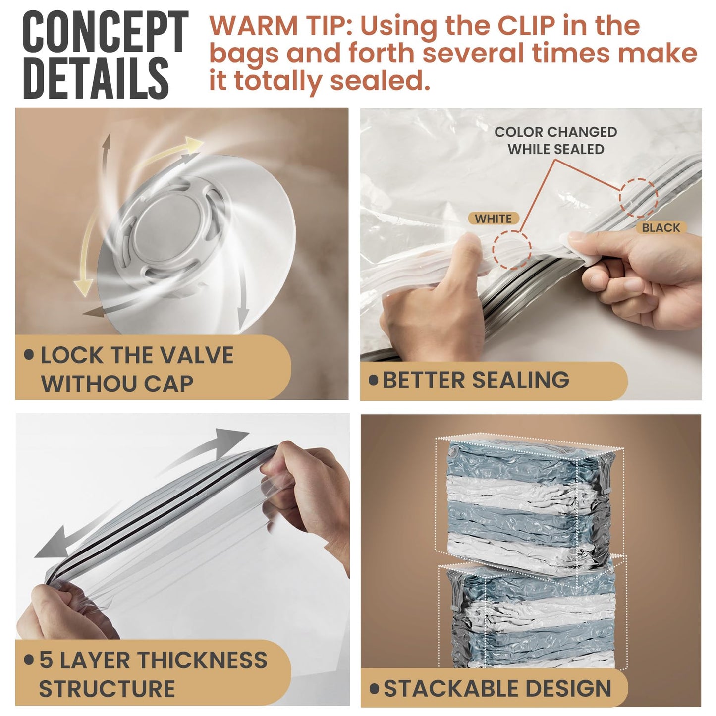 TAILI 6 Pack Vacuum Storage Bags, Jumbo Cube (31x40x15 Inch), Extra Large Vacuum Seal Bags for Clothing, Comforters, Blankets, Bedding, Closet Organization Space Saving, Cream