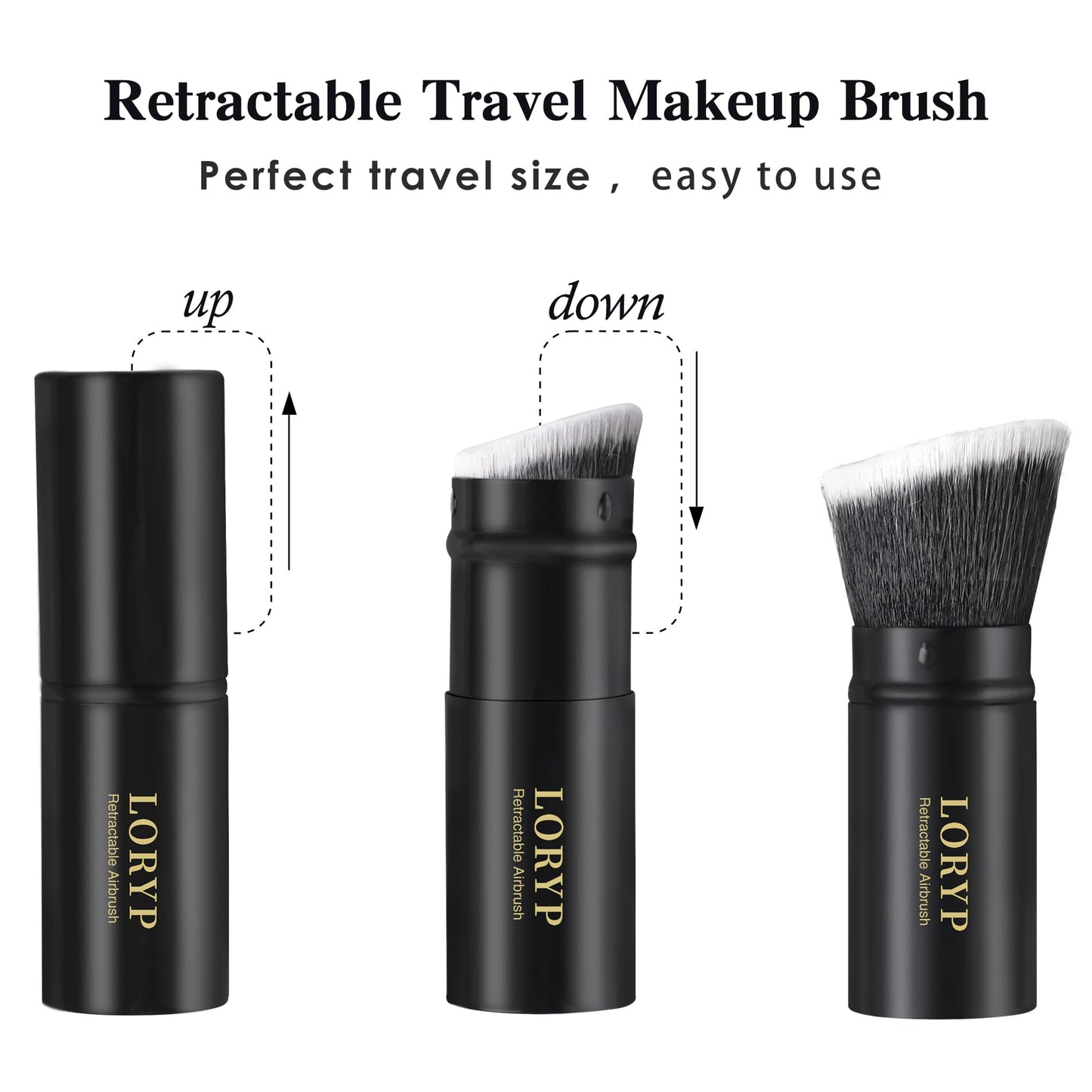 LORYP Retractable Makeup Brush Black Kabuki Foundation Brush for liquid Cream and Powder Makeup 2 Pack Travel Makeup Brush Set