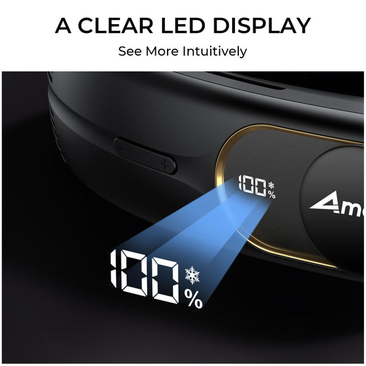 AMACOOL Portable Air Conditioner Portable Neck Fan, 3-Speed Hands Free, 5000mAh Rechargeable Battery Bladeless USB Fan, Long Lasting with LED Screen Cooling for Gift Working Travel Indoors & Outdoors