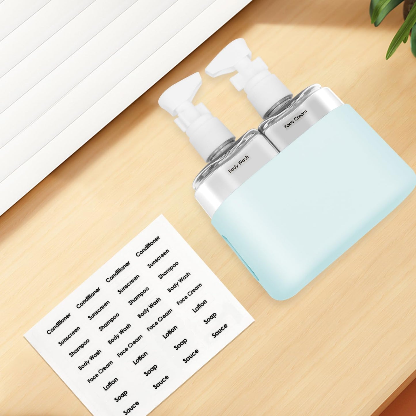 Skycase Travel Bottles - Leak Proof Refillable Tsa Approved Travel Size Toiletries, 2 in 1 Liquid Bottles Containers with Labels and Funnel Airplane Accessories Kits for Lotion Liquid (Blue)