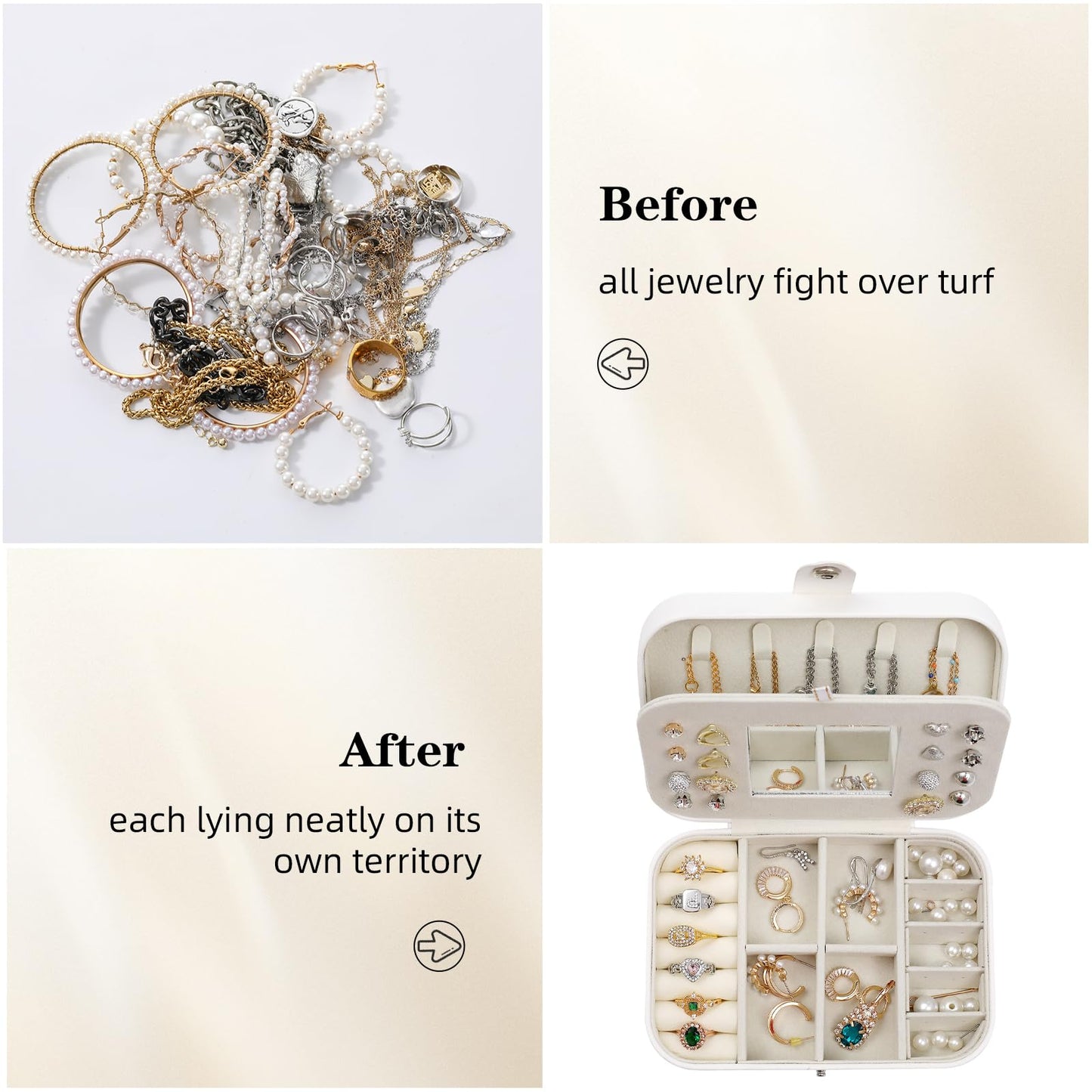 Travel Jewelry Case with Mirror, Small Jewelry Box for Women, Portable Jewelry Organizer Travel, Black Travel Jewelry Case Organizer for Necklaces, Earrings, Bracelets, Lover Gift for Men Women