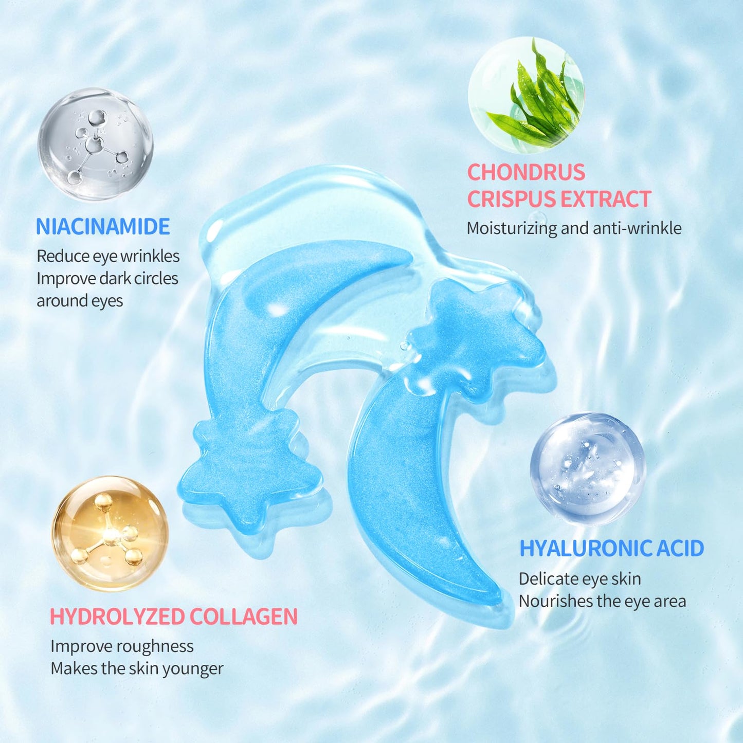 30 Pairs Under Eye Patches,Tri-color Star Under Eye Mask Patches for Sleepover Party,Cooling Eye Patches for Puffy Eyes and Dark Circles,Blueberry+Watermelon+24K Gold Hydrogel Overnight Eye Patches