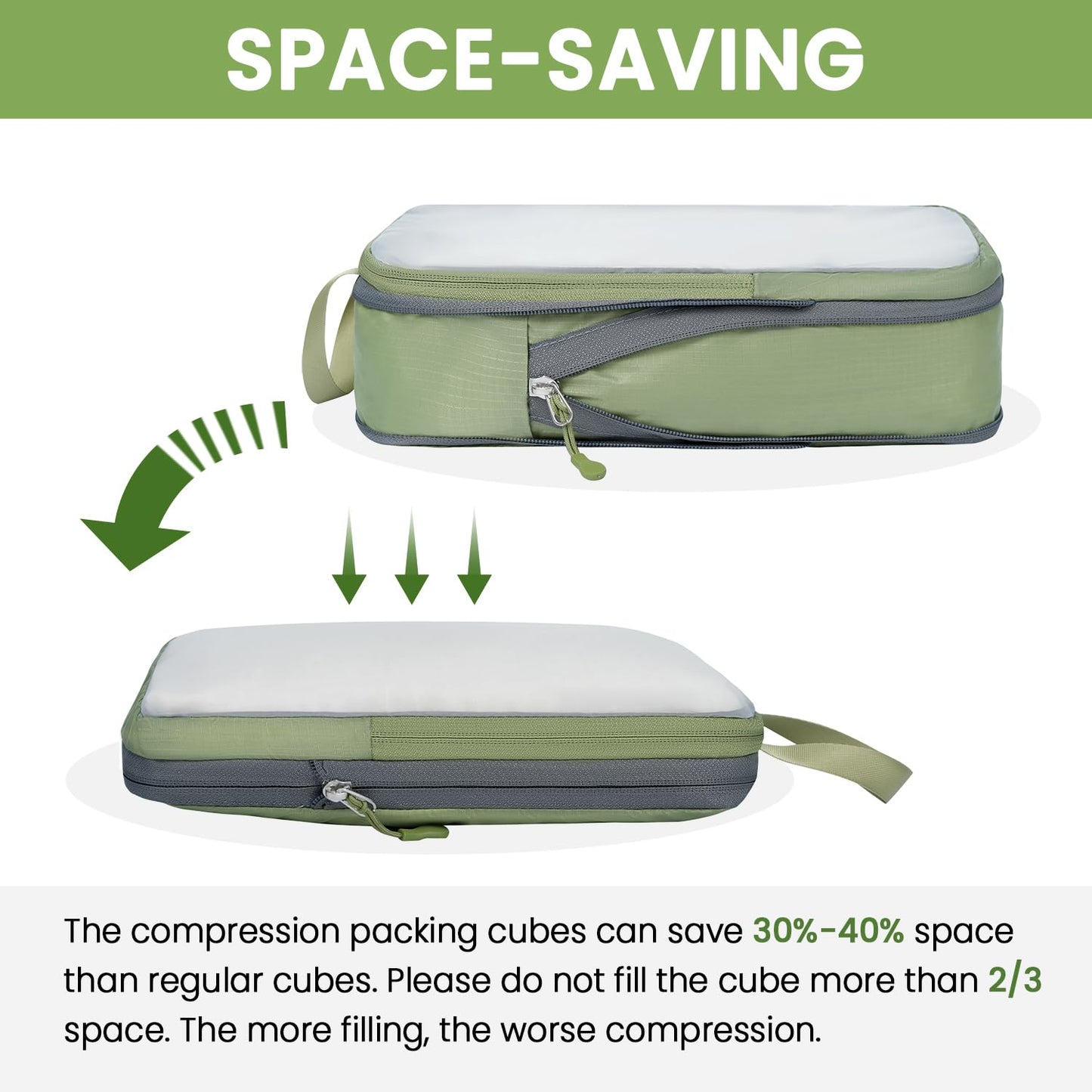 BAGAIL 6 Set Ultralight Compression Packing Cubes Packing Organizer for Travel Accessories Luggage Suitcase Backpack(70D FullMesh Matcha Green)