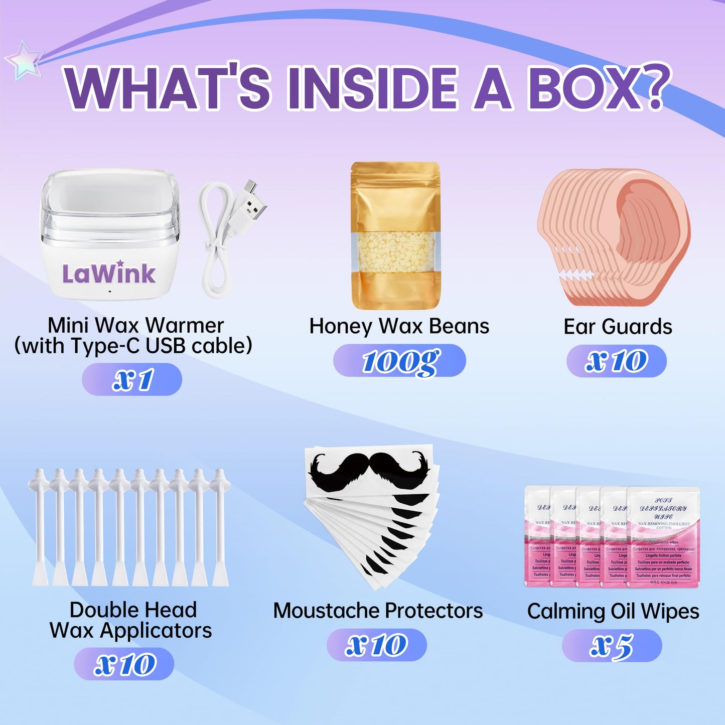 LaWink Nose and Ear Wax Kit Men,Mini Waxing Warmer Travel Waxing Warmer for Hair Removal, Eyebrow Waxing Kit for Women, with 100g Wax Beans, 15-20 Times, Silicone Pots, Usb Rapid Heating, Painless