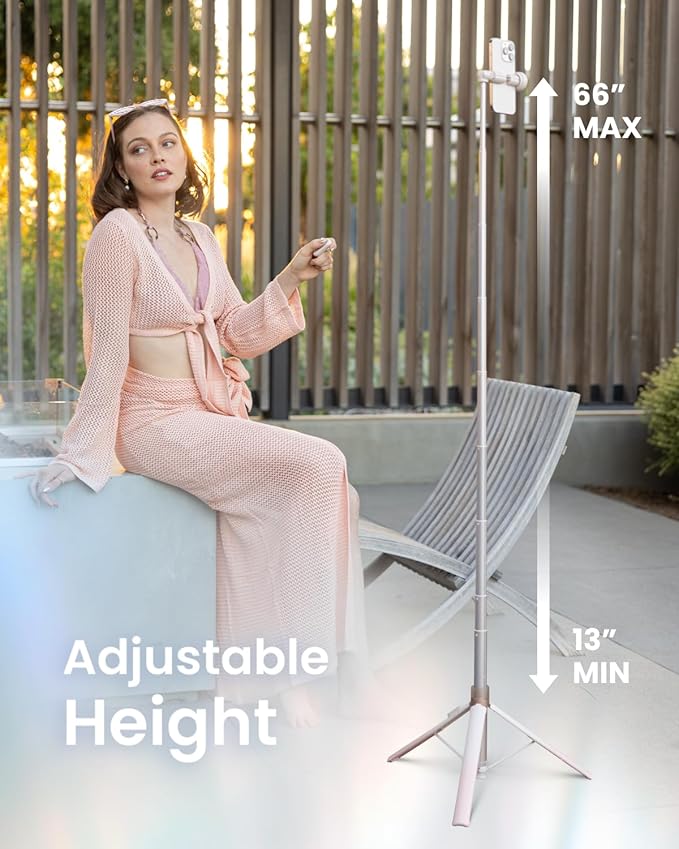 KraftGeek Automatic Tripod for iPhone, 66" Pink Phone Selfie Stick Tripod Stand for Recording, Travel, Content Creation - Ombré Peach