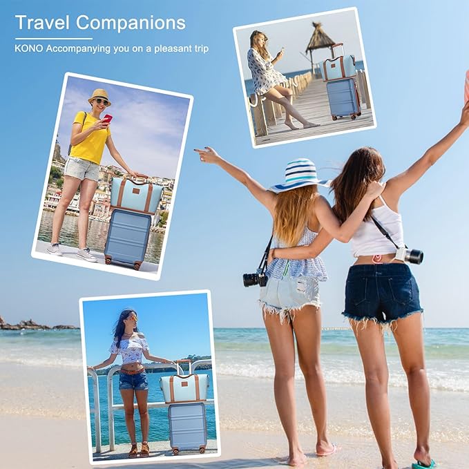 Kono Suitcase Set 3 Piece Luggage Set Expandable(only 28") Carry On Hardside Luggage with TSA Lock Spinner Wheels (Apricot Blue, 6 piece set)