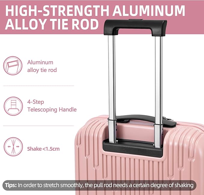 19 Inch Suitcase Hand Luggage with Front Pocket for 15.6" Laptop, 35 * 23 * 55cm, 43L, Ligthweight ABS+PC Hardshell Carry On, TSA Lock & YKK Zippers with HINOMOTO 360° Wheels, Pink