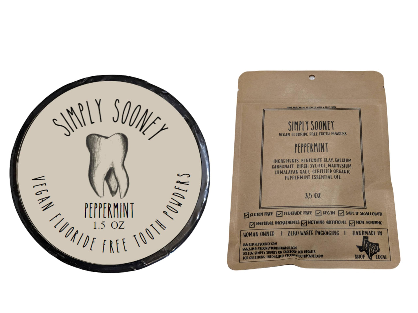 Zero Waste up to 6 Month Supply Organic Vegan Fluoride Free Tooth Powder Peppermint Flavor- Ships Without Any Plastic Packaging I Natural Whitening I Stronger Teeth