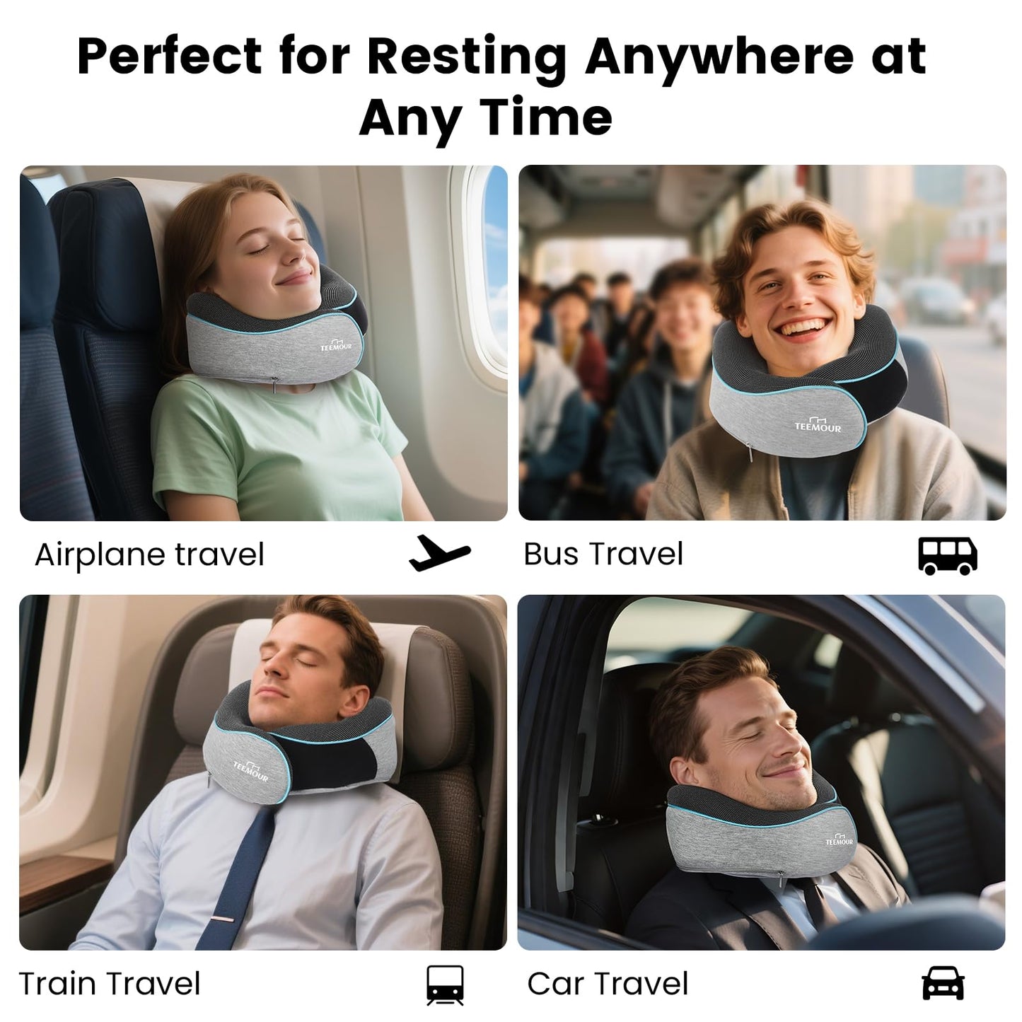 Upgraded Neck Pillow for Airplane Travel - 360° Support Gifts for Women/Men/Mom/Dad, Memory Foam Travel Pillow With Eye Mask & Earplugs, Portable Carry Bag for Long Flights| Best Airplane Accessories