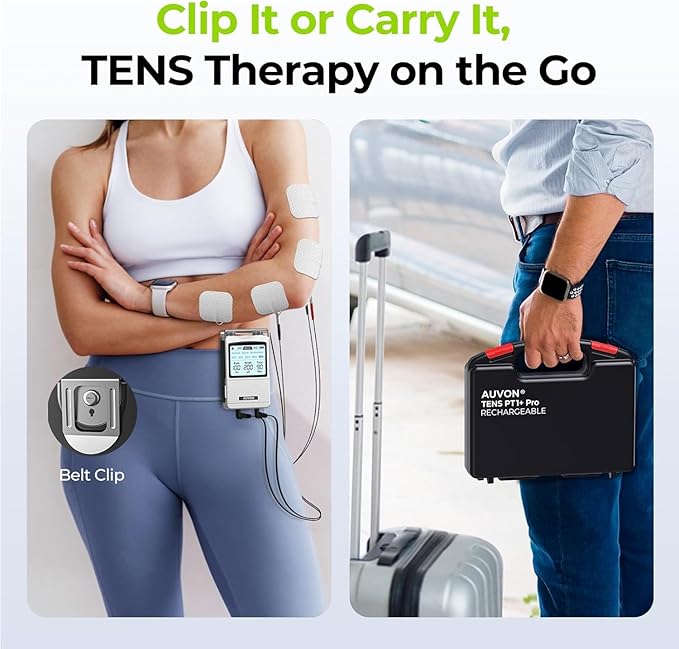 AUVON Rechargeable TENS Unit Muscle Stimulator, FSA HSA Eligible, Digital TENS Machine with 8 Customizable Modes, Electronic Massager for Sciatica, Shoulder & Back Pain Relief, 12 Pads, A Carry Case