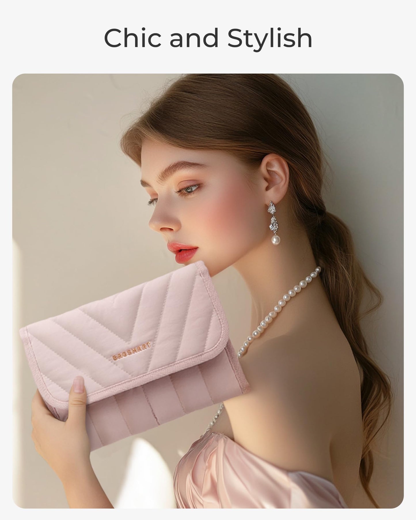 BAGSMART Travel Jewelry Organizer Case, Foldable Jewelry Roll for Necklaces, Earrings, Journey-Rings, Bracelets, Brooches, Portable, Pink