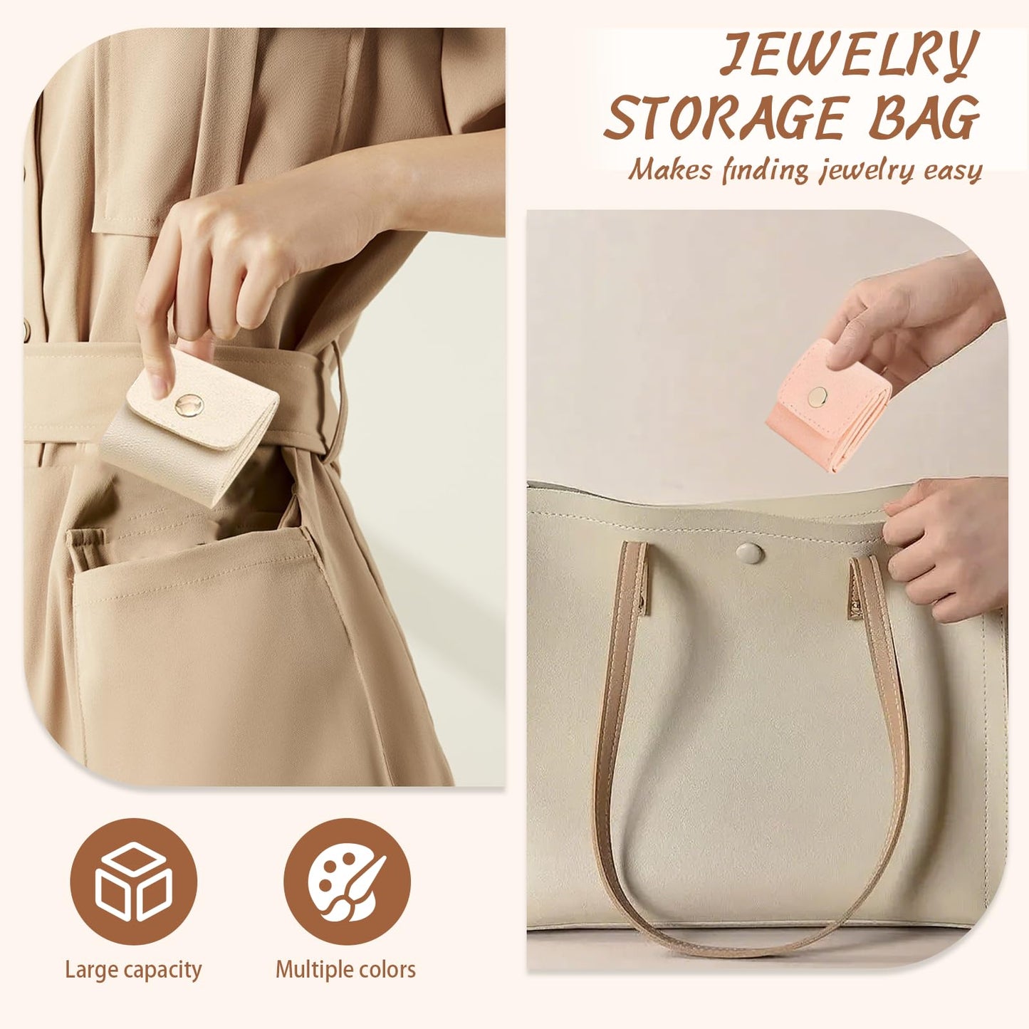 3Pcs Mini Travel Jewelry Bag Travel Jewelry Roll Bag with Buckle Portable Foldable Travel Jewelry Organizer Case, Small Jewelry Box for Necklaces, Rings, Earrings