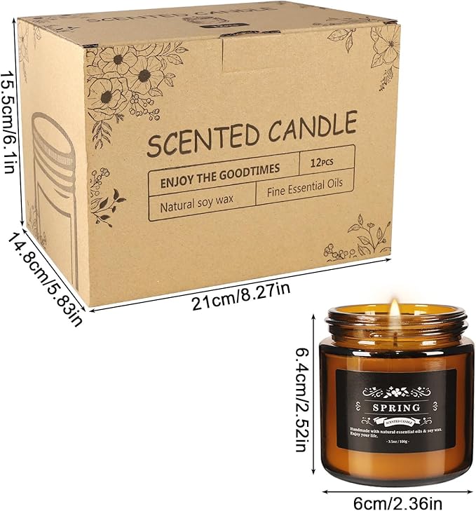 Scented Candle Set 12 Pack, Candle for Home Scented, Odor Eliminating, Stress Relief, Long Lasting Soy Wax Gift Set